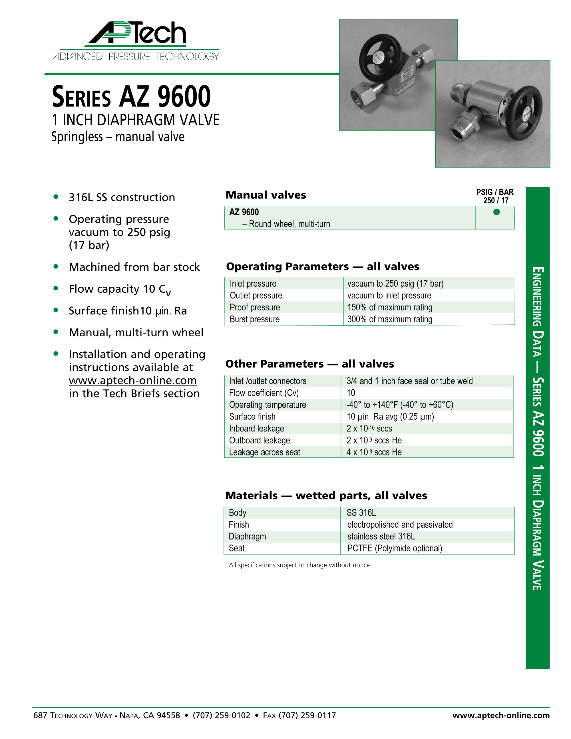 Series AZ 9600 New Product - 1 INCH DIAPHRAGM VALVE Springless – Manual Valve - Check out the details of the new product offering of APTech - 1 INCH DIAPHRAGM VALVE Springless (manual valve) here. (Page 1)