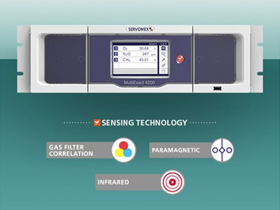 SERVOMEX SERVOPRO MultiExact 4200 can analzye up to four gases simultaneously, including flammable gas samples and trace contaminants.</